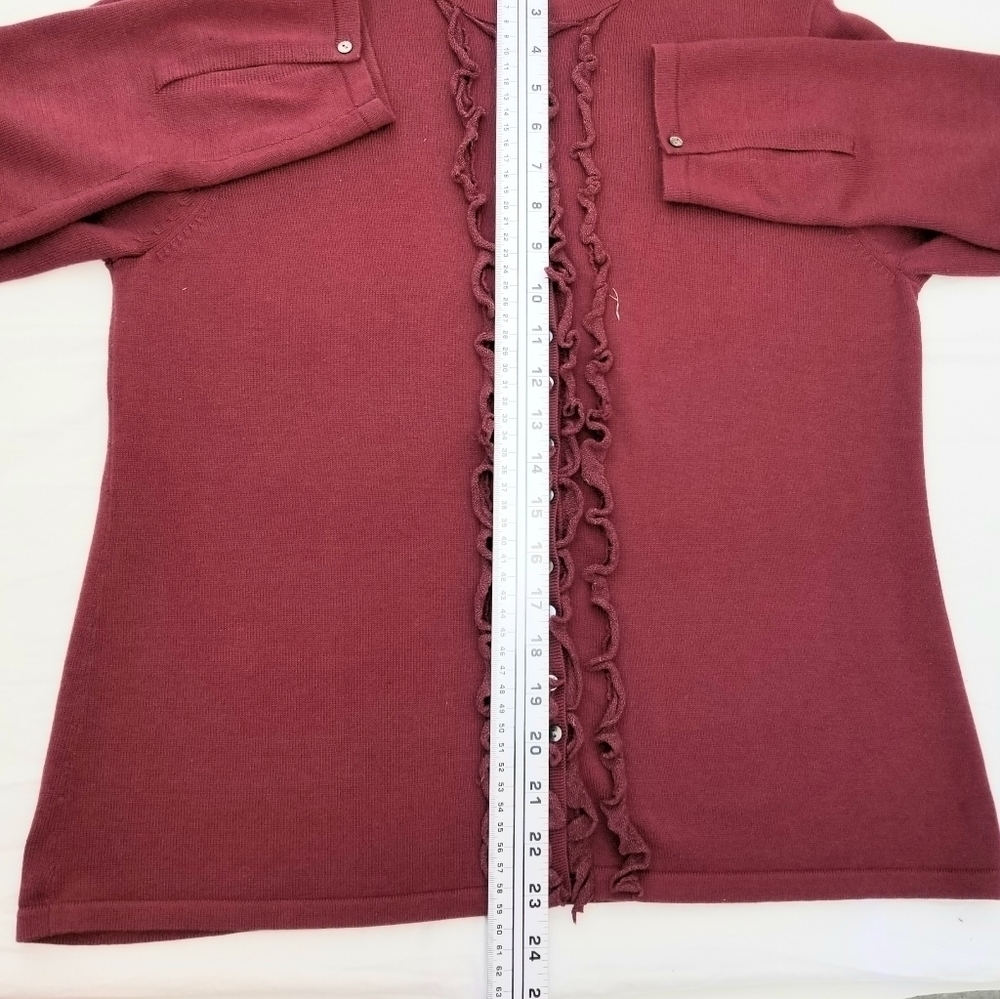 J. Jill Cherry Ruffled Buttondown Cardigan Sweater, Medium Petite - Picture 7 of 9